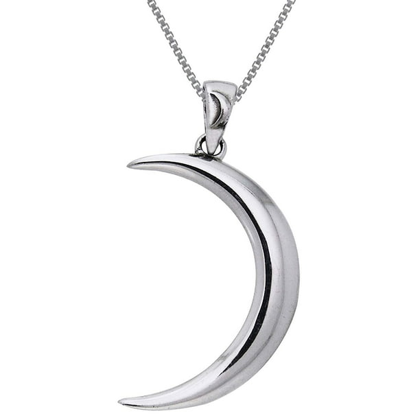 Jewelry Trends Sterling Silver Crescent Moon and Star Pendant with CZ on 18 Inch Necklace 